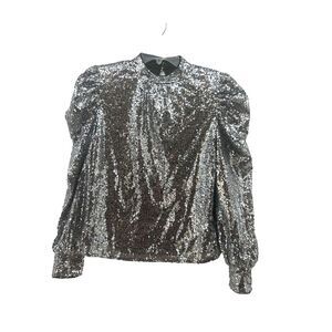 A. Calin by Flying Tomato Shimmering Bright Silver Sequin Blouse NWT